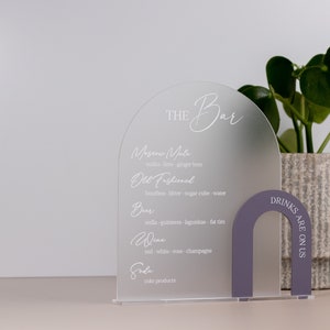 Bar Sign | Custom Acrylic Bar Menu | Matte Wedding Signage | Wedding | Event Sign | Tabletop Sign | Arched sign