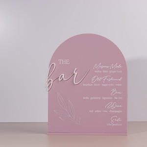 Bar Sign | Custom Acrylic Bar Menu | Matte Wedding Signage | Wedding | Event Sign | Tabletop Sign | Arched sign