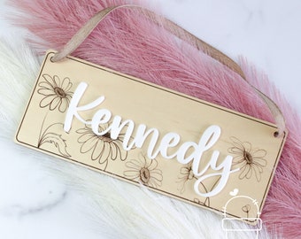 Daisy Rectangle Name Sign | 10 Inches | Floral Name Decor | Nursery Name Sign | Custom Baby Name Sign | Flower Wall Decor