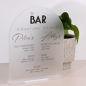 Bar Sign | Custom Acrylic Bar Menu | Matte Wedding Signage | Wedding | Event Sign | Tabletop Sign | Arched sign