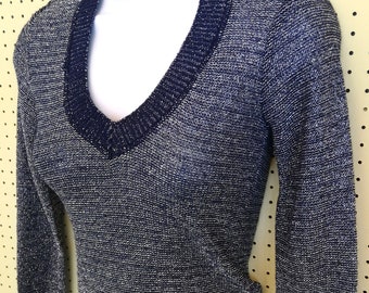 Vintage 70s Navy & Silver Lurex Jumper