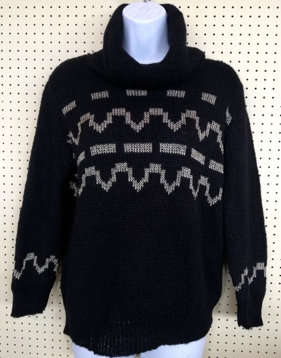 Vintage 80s, 90s Chunky Black Mohair Knit Jumper With Gold Thread 