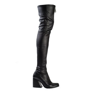 ANNETTE BOOTS Over the knee boots with decorative zipper Long black leather women boots Silver zipper accessory Sexy leather boots