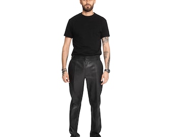 Black Vintage LEATHER PANTS for men / Textured Retro fit / Handmade Custom made pants / Soft Genuine leather