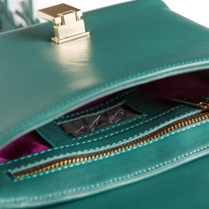 Emerald Green Leather Bag Green Shoulder bag Custom made bag PARIS with Swarovski crystals Genuine lambskin leather handbag for women image 4