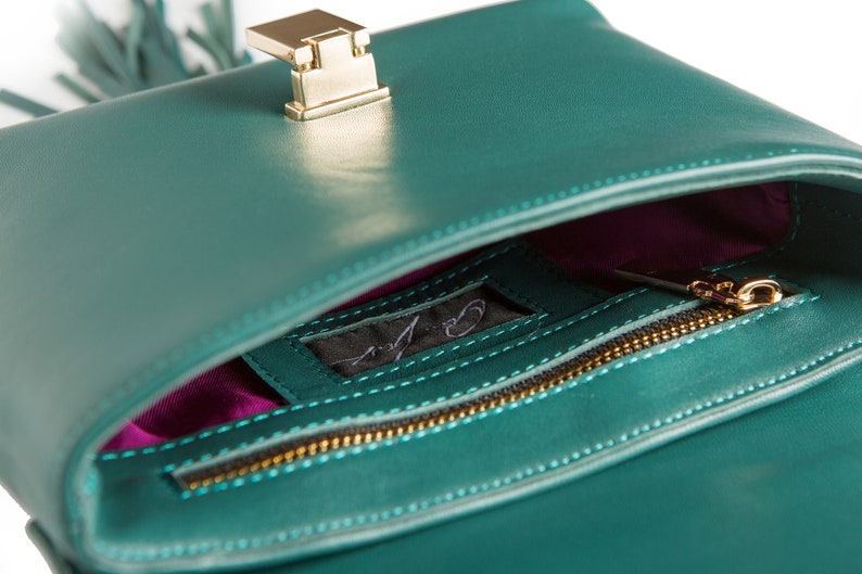 Emerald Green Leather Bag Green Shoulder bag Custom made bag PARIS with Swarovski crystals Genuine lambskin leather handbag for women image 4
