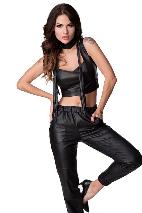 Gorgeous Black Leather Biker Pants for Women. Black Leather Pants With  Light Protection. 