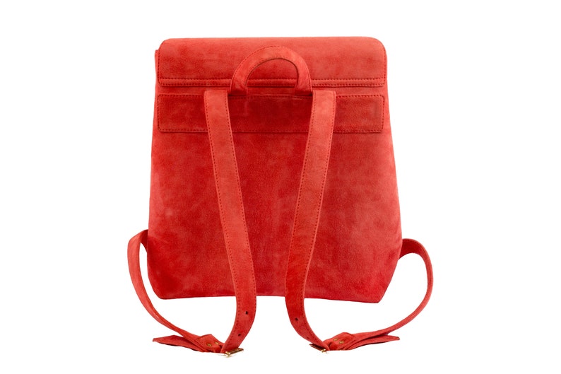 CORAL Suede leather backpack Laptop backpack Custom made Leather bag Orange Backpack YASMINE image 3