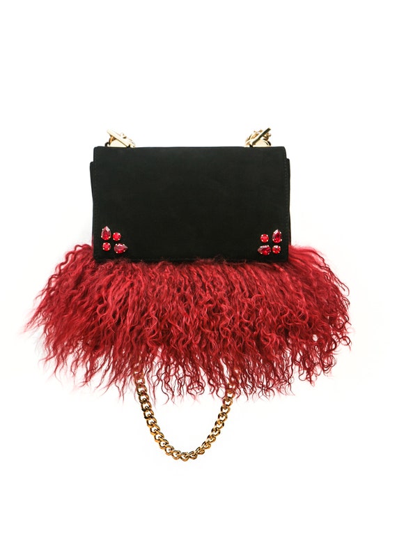 BLACK Leather Shoulder Bag Black Suede Cross Body Bag  display picture 1