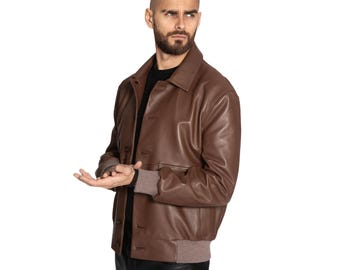 Brown  LEATHER BOMBER JACKET for men / Classic Casual fit / Handmade Custom made jacket