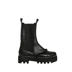 ATHENA BOOTS Snakeskin print leather chelsea boots with decorative chain BLACK leather boots with snake skin print Half length boots