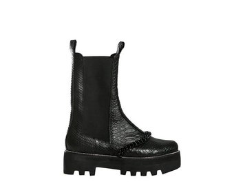 ATHENA BOOTS Snakeskin Print Leather Chelsea Boots With Decorative