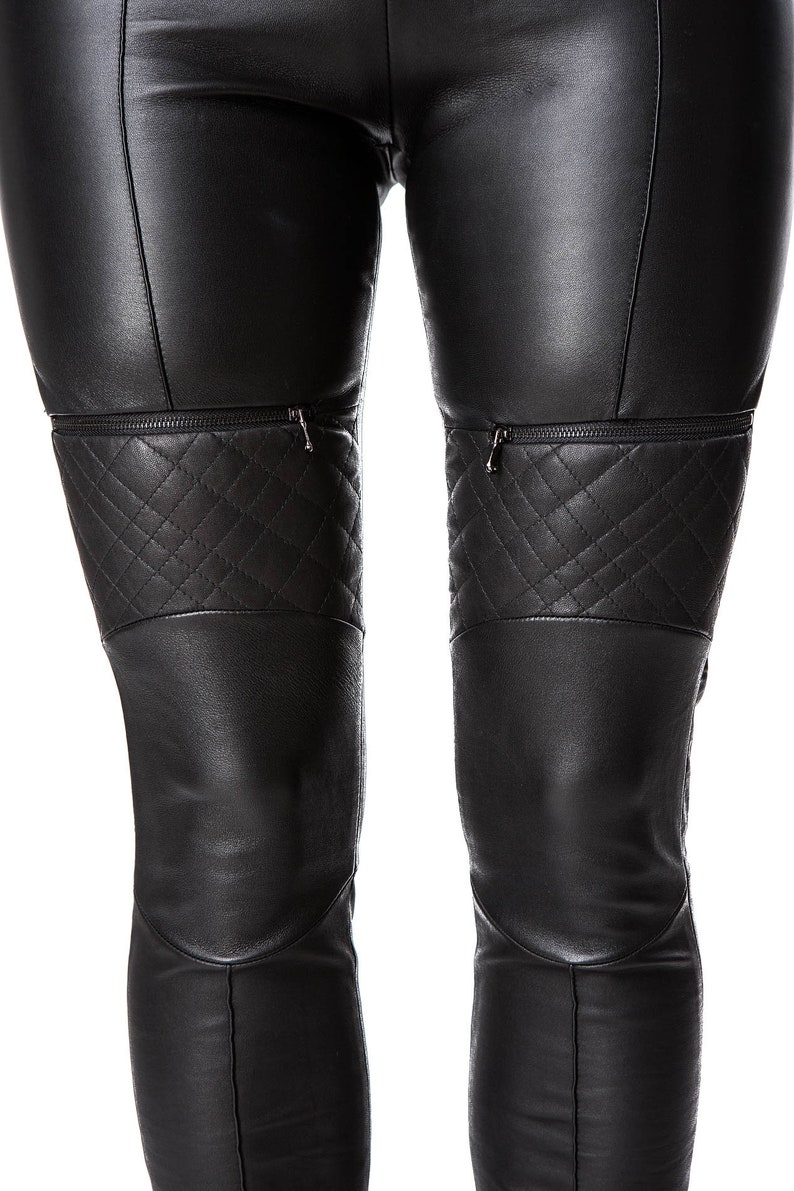 GRAY QUILTED LEGGINGS Custom made leather leggings Women image 6