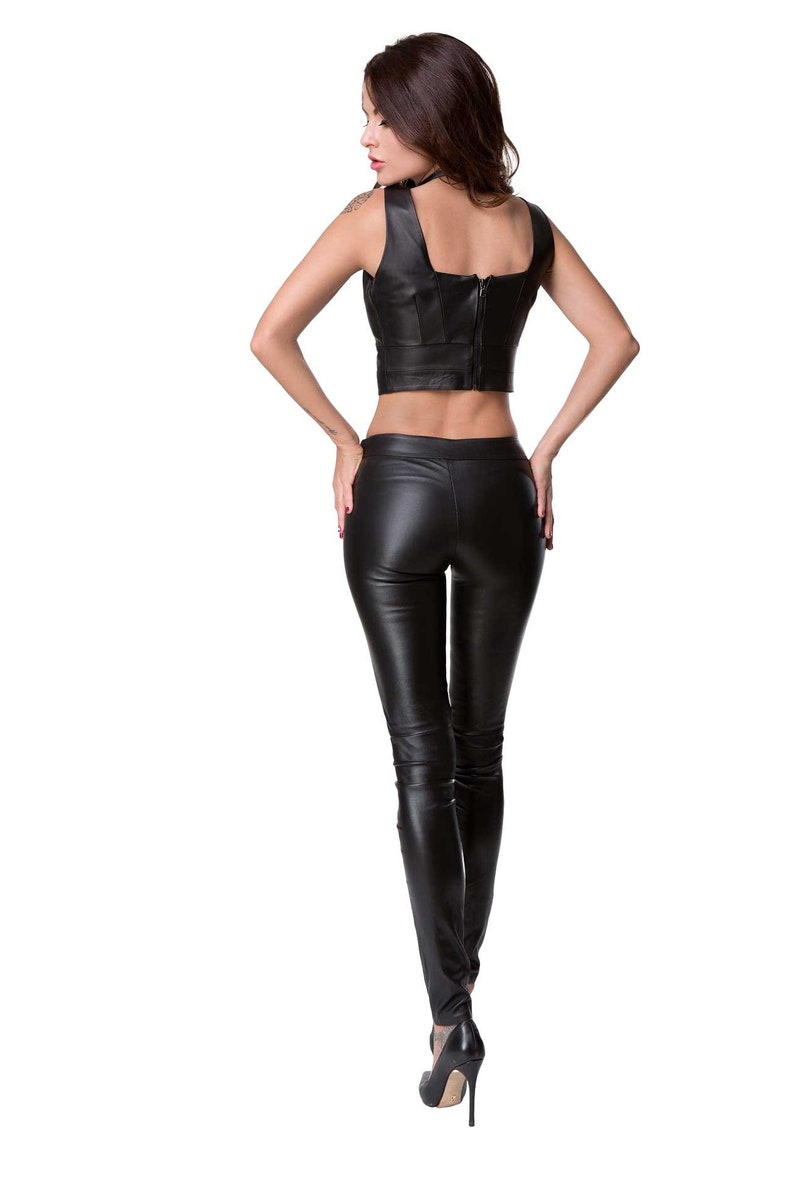 BURGUNDY LEATHER LEGGINGS Classic leggings for women Stretch image 7