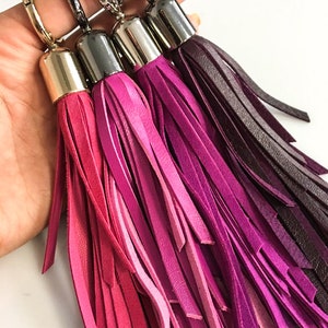 PINK leather tassel key chain Genuine leather tassel bag accessories Purple leather tassel key chain Beautiful bag accessories for key image 3