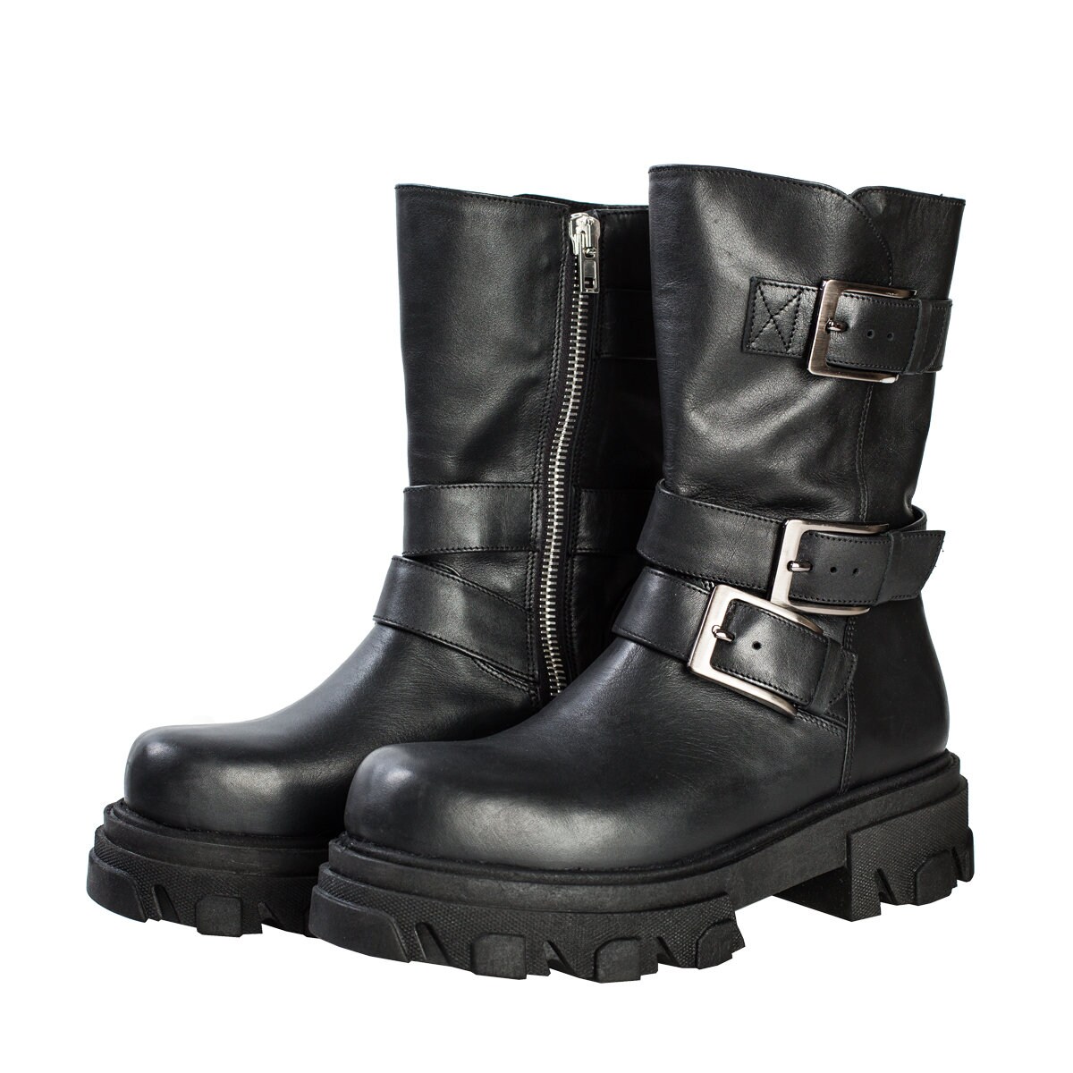 women's black biker boots