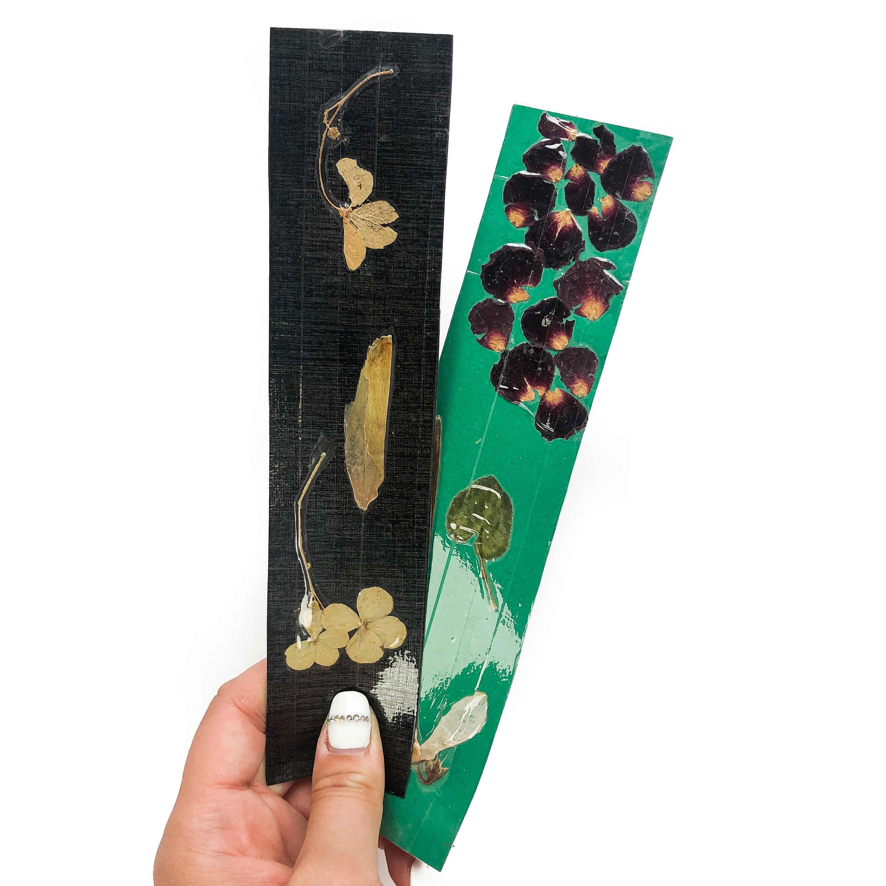 Black & Green Set of PRESSED FLOWER BOOKMARKS // Set of Four ...