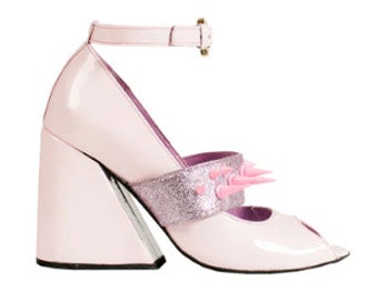 Light Patent leather heels with studs PINK masive platform  Wooden heel Spring Summer fashion Open toe Handmade  Leather Shoes Shiny pink