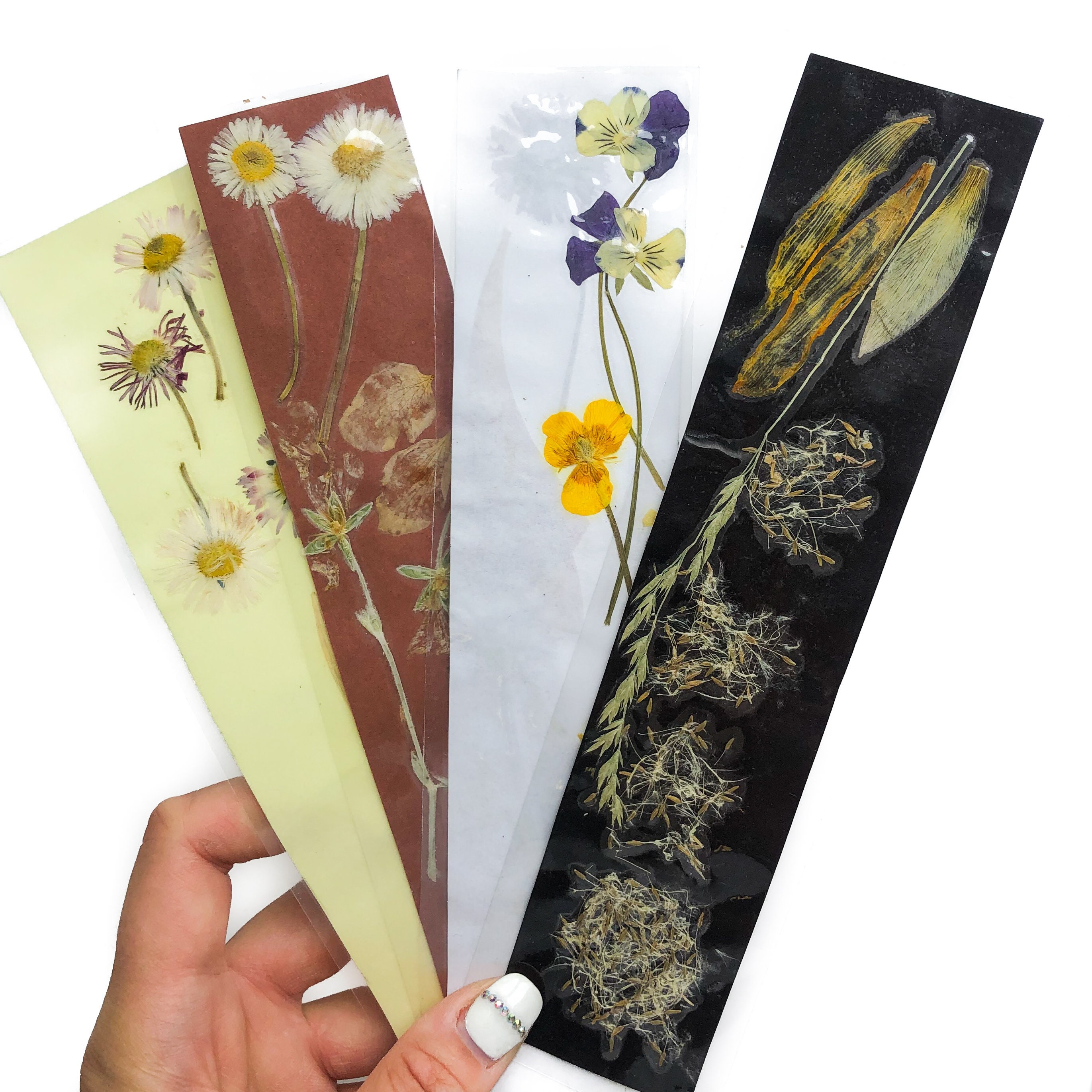 Surprise Mix of PRESSED FLOWER BOOKMARKS // Set of Four // | Etsy