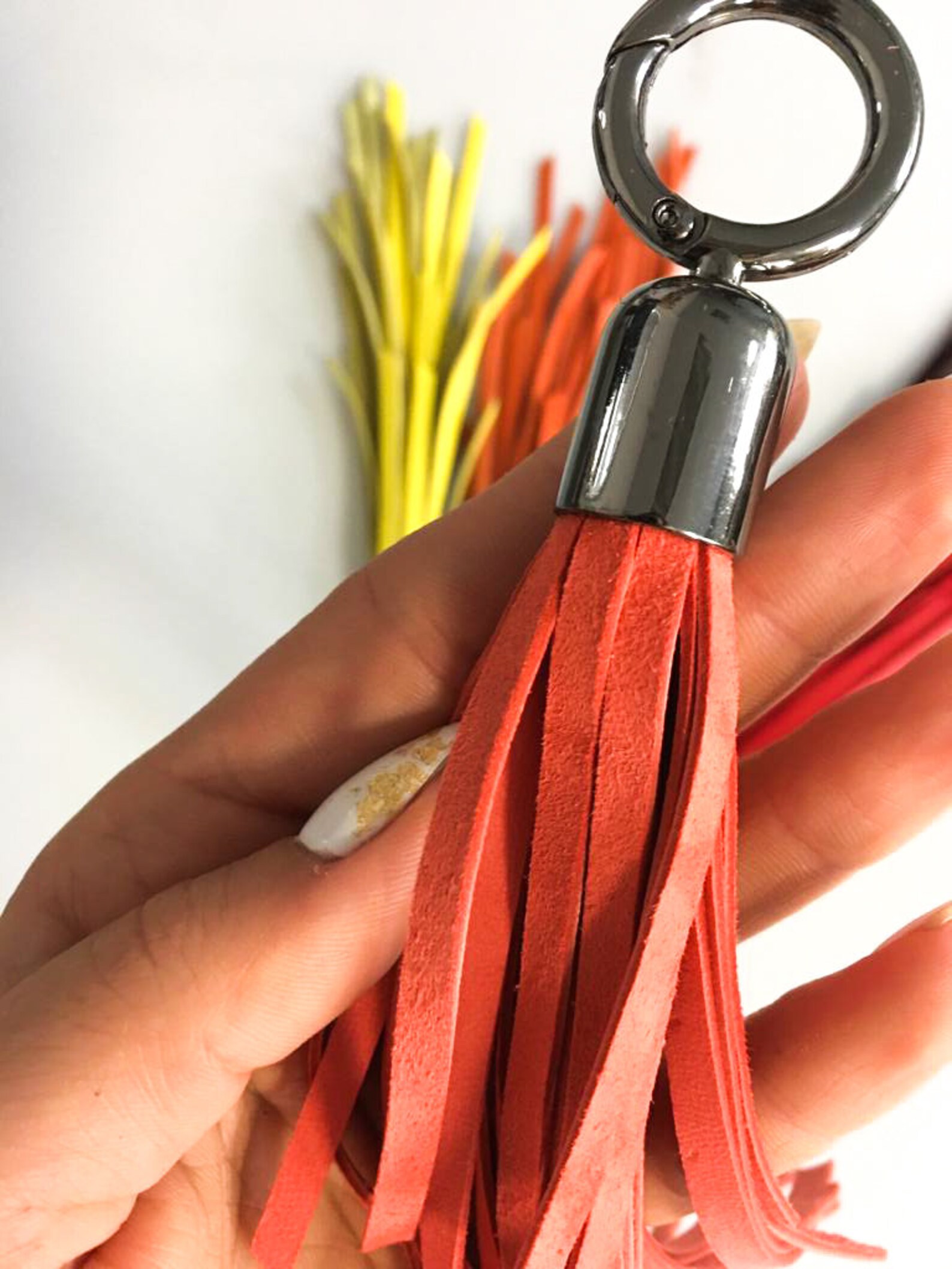BRIGHT Color Tassel Key Chains | Yellow Leather Fatal Red Leather ...