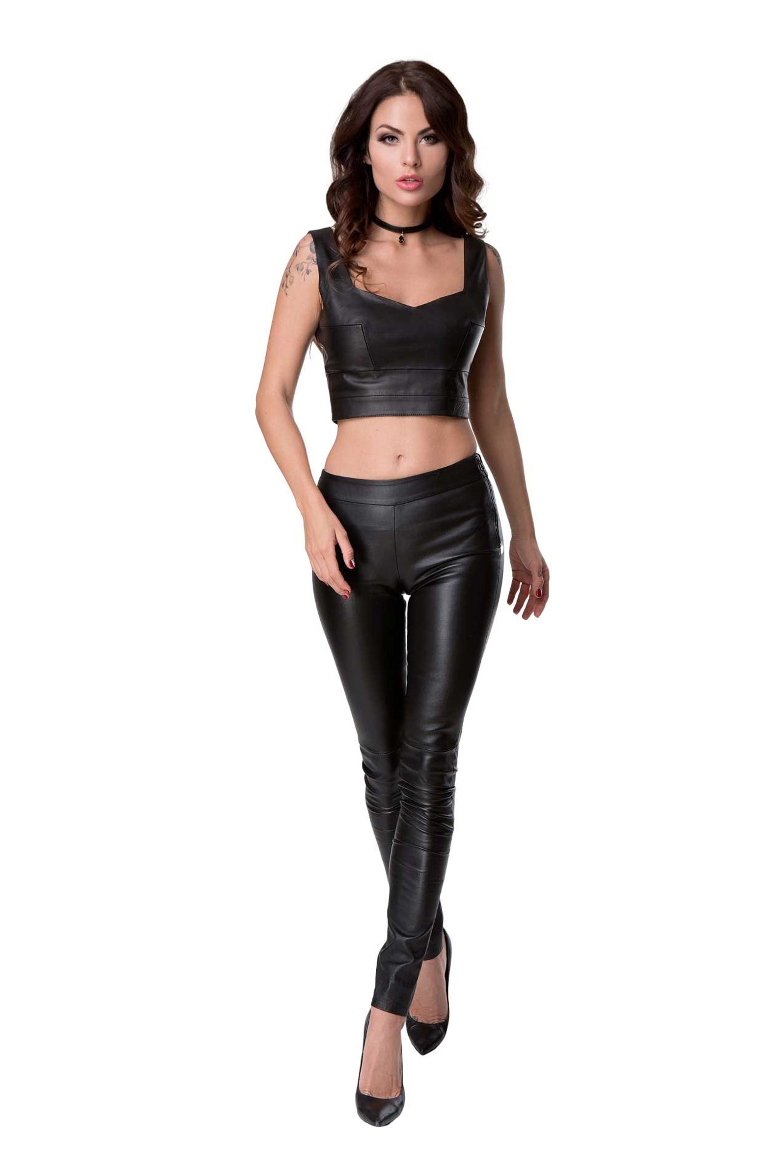 Real LEATHER LEGGINGS With Cuffs Genuine Black Leather Etsy
