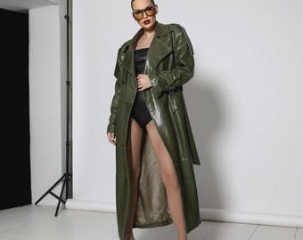LEATHER TRENCH COAT/ Women real leather custom made trench coat / Handmade Plus size model Custom made coat