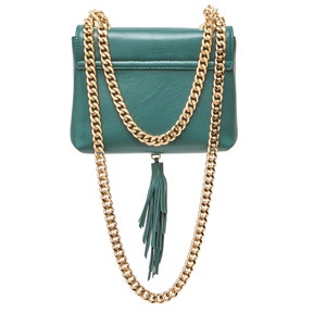 Emerald Green Leather Bag Green Shoulder bag Custom made bag PARIS with Swarovski crystals Genuine lambskin leather handbag for women image 3