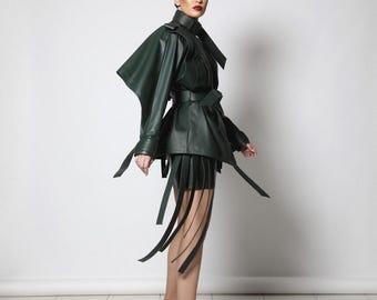 GREEN LEATHER MINI Skirt | Genuine Lambskin Skirt | Handmade Leather Skirt for Women | Custom Made Plus Size