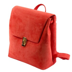 CORAL Suede leather backpack Laptop backpack Custom made Leather bag Orange Backpack YASMINE image 2