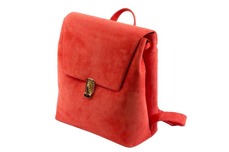 CORAL Suede leather backpack Laptop backpack Custom made Leather bag Orange Backpack YASMINE image 2