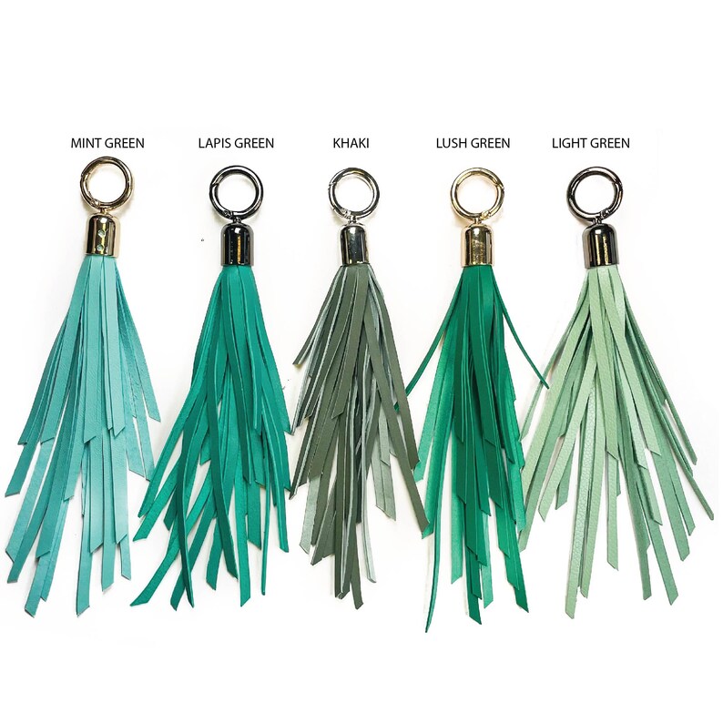 GREEN Leather TASSEL Keychain Mint Bag Tassel Genuine Etsy