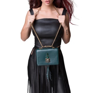 Emerald Green Leather Bag Green Shoulder bag Custom made bag PARIS with Swarovski crystals Genuine lambskin leather handbag for women image 1