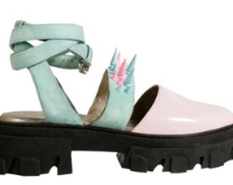 Chunky sandals with studs Flat summer sandals for women leather shoes Women's sandals Thick Massive rubber sole platform Pink and blue