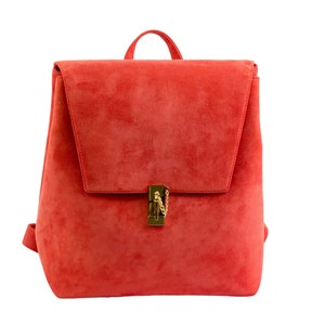 CORAL Suede leather backpack Laptop backpack Custom made Leather bag Orange Backpack YASMINE image 4