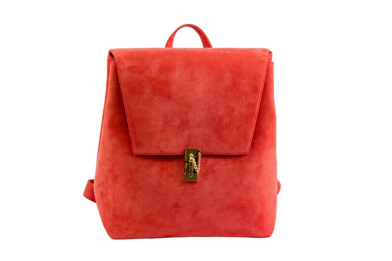 CORAL Suede leather backpack Laptop backpack Custom made Leather bag Orange Backpack YASMINE image 4