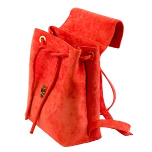 CORAL Suede leather backpack Laptop backpack Custom made Leather bag Orange Backpack YASMINE image 5