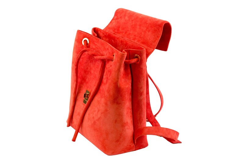 CORAL Suede leather backpack Laptop backpack Custom made Leather bag Orange Backpack YASMINE image 5