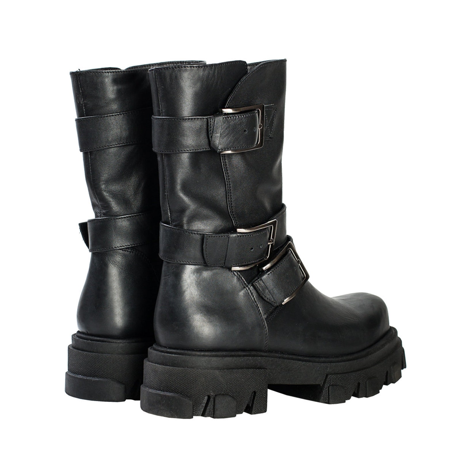women's black biker boots