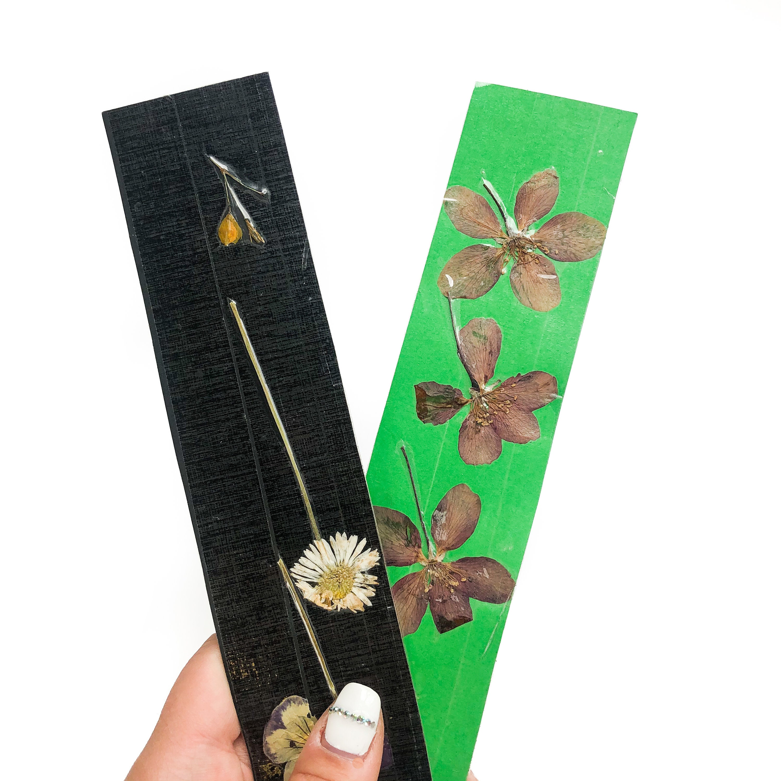 Black & Green Set of PRESSED FLOWER BOOKMARKS // Set of Four ...