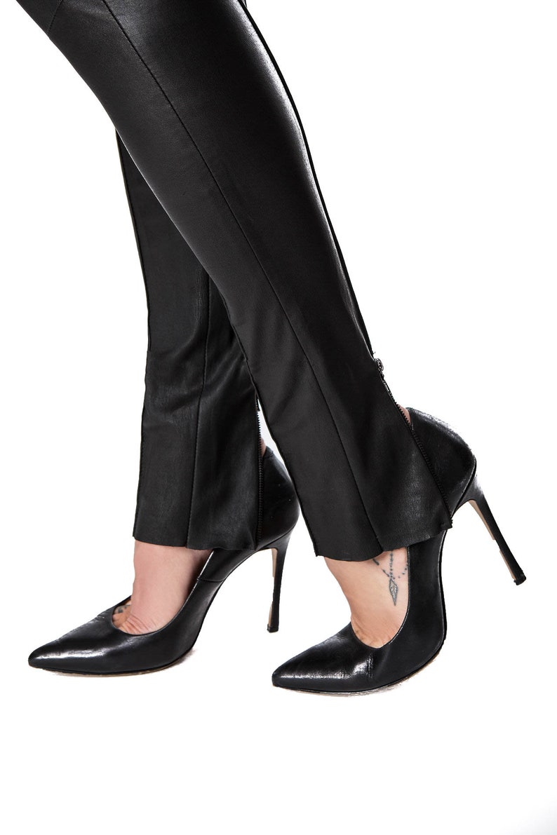 GRAY QUILTED LEGGINGS Custom made leather leggings Women image 8