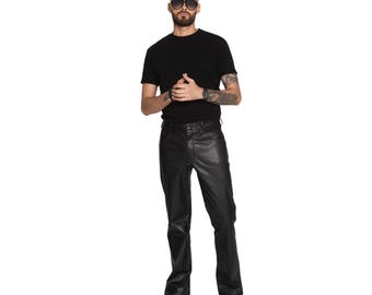 Classic Black LEATHER PANTS for Men / Regular Fit with Clean Finish / Handmade Custom made pants / Soft Genuine leather