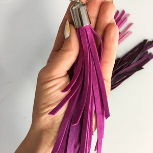 PINK leather tassel key chain Genuine leather tassel bag accessories Purple leather tassel key chain Beautiful bag accessories for key image 4