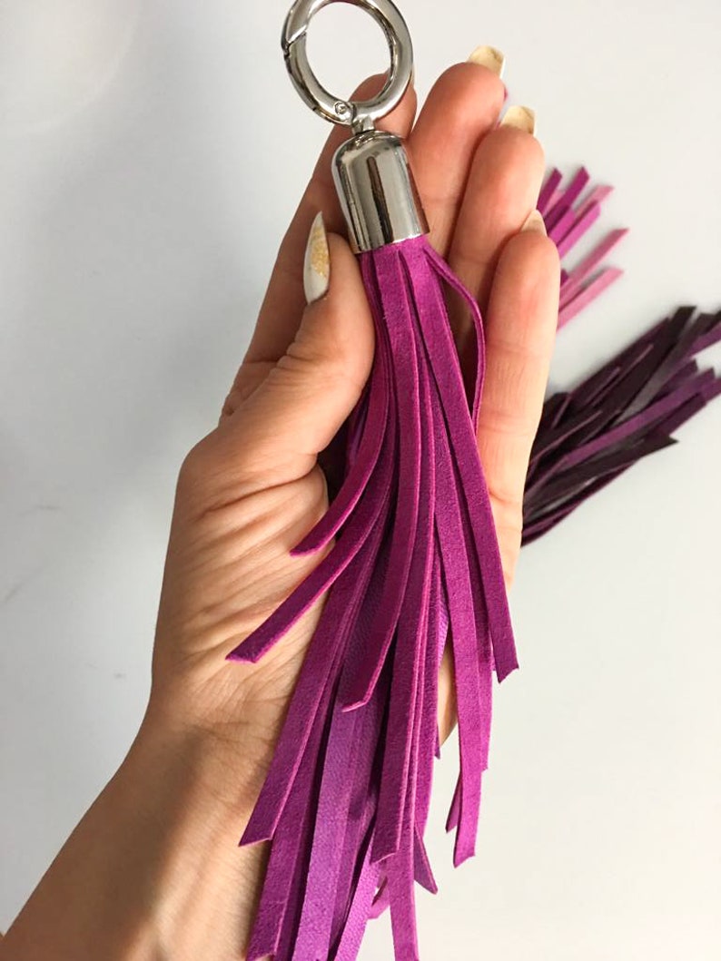 PINK leather tassel key chain Genuine leather tassel bag accessories Purple leather tassel key chain Beautiful bag accessories for key image 4