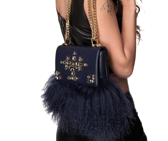 blue leather shoulder bag