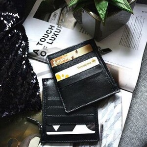 Pocket CARD HOLDER wenig Geld WALLET für Münzen /Karten / Papiergeld echtes Leder Tasche Brieftasche schwarz Lammfell Leder Kartenhalter