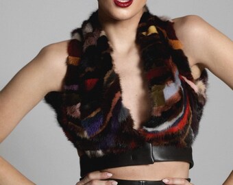 MULTICOLOR FUR TOP | Genuine Leather Fur Top | Handmade Designer Top | Luxury Statement Top for Women