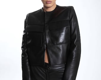 ELEGANT LEATHER JACKET / Women leather custom made jacket/ Handmade Plus size model Custom made jacket