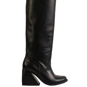 MARGO BOOTS Black Nappa leather knee-high boots with decorative welt BLACK long leather boots Women long leather boots