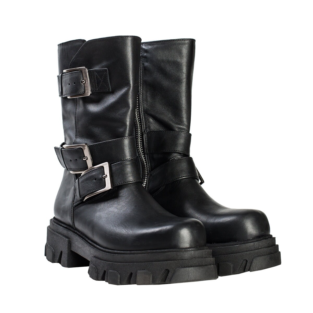 MARIA BOOTS Massive Biker Boots With Silver Buckles for