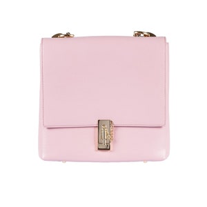 Light PINK Leather Bag w/ Gold plated front clap closure REAL Leather cross body bag by Anna Kruz Pink leather Shoulder Bag Hand bag image 2